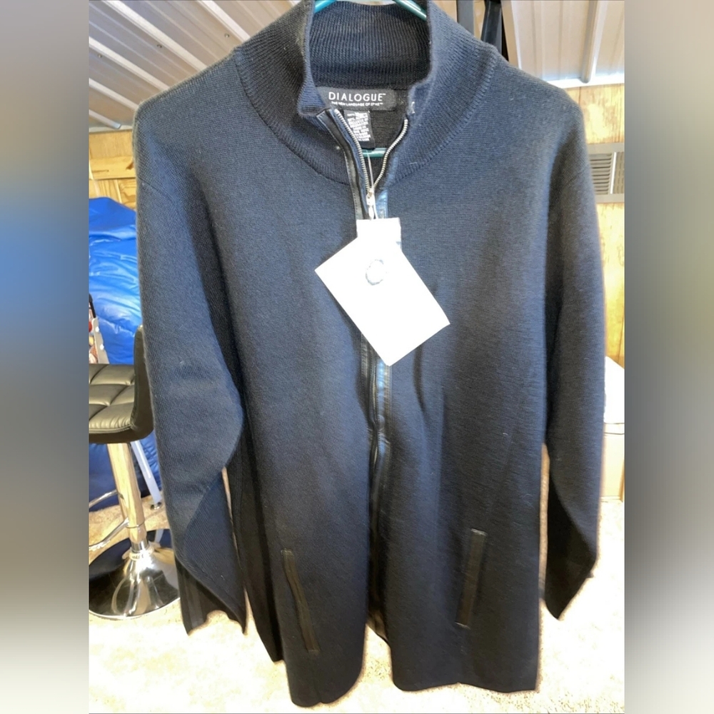 NWT Black Zip Cardigan W/leather Trim QVC Dialogue Brand Size 1x